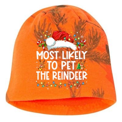 Most Likely To Pet The Reindeer Funny Christmas Kati - Camo Knit Beanie