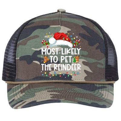 Most Likely To Pet The Reindeer Funny Christmas Retro Rope Trucker Hat Cap