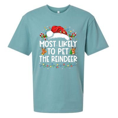 Most Likely To Pet The Reindeer Funny Christmas Sueded Cloud Jersey T-Shirt