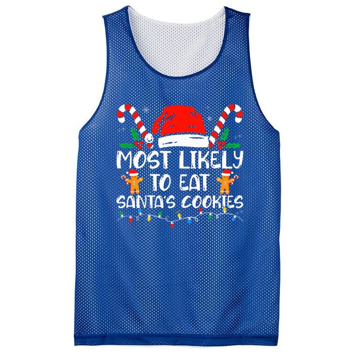 Most Likely To Eat Santas Cookies Family Christmas Pajamas Mesh Reversible Basketball Jersey Tank