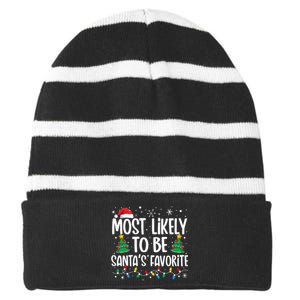 Most Likely To Be SantaS Favorite Family Christmas Matching Striped Beanie with Solid Band