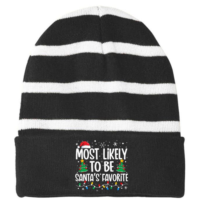 Most Likely To Be SantaS Favorite Family Christmas Matching Striped Beanie with Solid Band