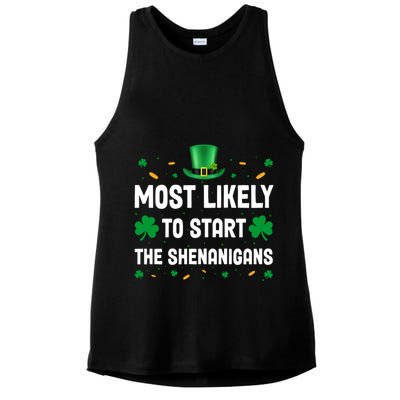 Most Likely To Start The Shenanigans Funny St Patricks Day Ladies PosiCharge Tri-Blend Wicking Tank