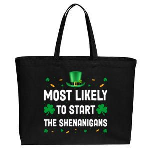 Most Likely To Start The Shenanigans Funny St Patricks Day Cotton Canvas Jumbo Tote