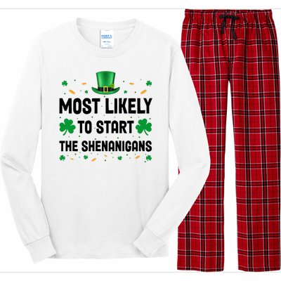 Most Likely To Start The Shenanigans Funny St Patricks Day Long Sleeve Pajama Set