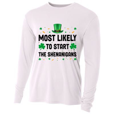 Most Likely To Start The Shenanigans Funny St Patricks Day Cooling Performance Long Sleeve Crew