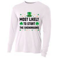 Most Likely To Start The Shenanigans Funny St Patricks Day Cooling Performance Long Sleeve Crew