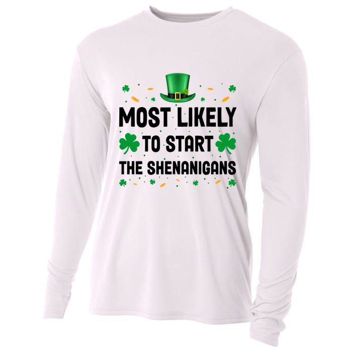Most Likely To Start The Shenanigans Funny St Patricks Day Cooling Performance Long Sleeve Crew