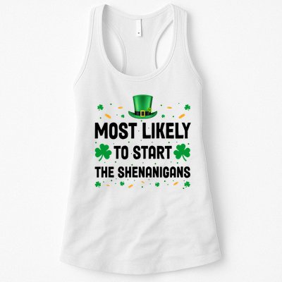 Most Likely To Start The Shenanigans Funny St Patricks Day Womens Tank Top