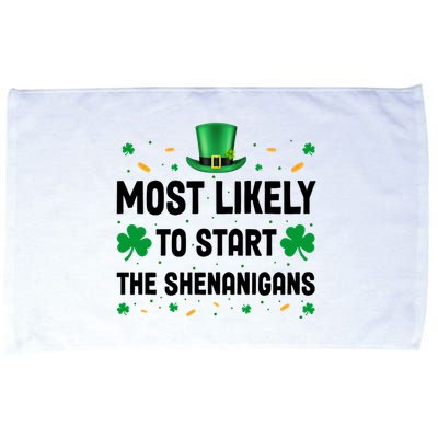 Most Likely To Start The Shenanigans Funny St Patricks Day Microfiber Hand Towel