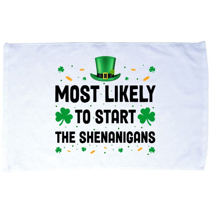 Most Likely To Start The Shenanigans Funny St Patricks Day Microfiber Hand Towel