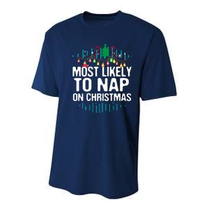 Most Likely To Nap On Christmas Xmas Funny Family Christmas Youth Performance Sprint T-Shirt