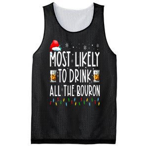 Most Likely To Drink All The Bourbon Funny Christmas Holiday Mesh Reversible Basketball Jersey Tank