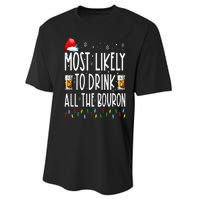 Most Likely To Drink All The Bourbon Funny Christmas Holiday Performance Sprint T-Shirt