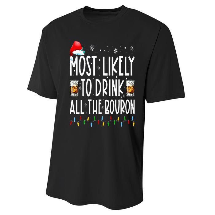 Most Likely To Drink All The Bourbon Funny Christmas Holiday Performance Sprint T-Shirt