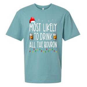 Most Likely To Drink All The Bourbon Funny Christmas Holiday Sueded Cloud Jersey T-Shirt