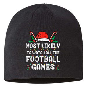 Most Likely To Watch All The Football Games Family Christmas Sustainable Beanie