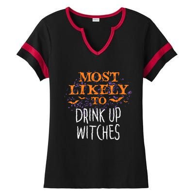 Most Likely To Halloween Drink Up Witches Matching Vneck Ladies Halftime Notch Neck Tee