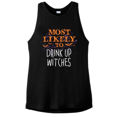 Most Likely To Halloween Drink Up Witches Matching Vneck Ladies PosiCharge Tri-Blend Wicking Tank