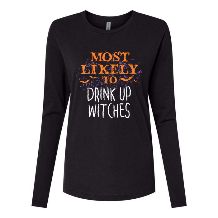 Most Likely To Halloween Drink Up Witches Matching Vneck Womens Cotton Relaxed Long Sleeve T-Shirt