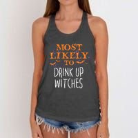 Most Likely To Halloween Drink Up Witches Matching Vneck Women's Knotted Racerback Tank