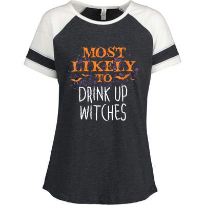 Most Likely To Halloween Drink Up Witches Matching Vneck Enza Ladies Jersey Colorblock Tee