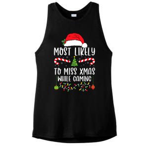 Most Likely To Miss Xmas While Gaming Christmas Matching Ladies PosiCharge Tri-Blend Wicking Tank