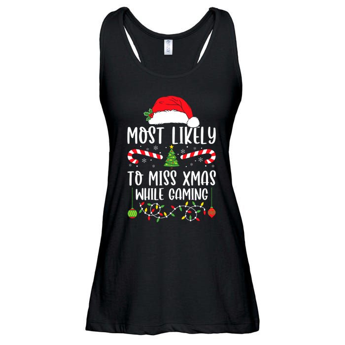 Most Likely To Miss Xmas While Gaming Christmas Matching Ladies Essential Flowy Tank