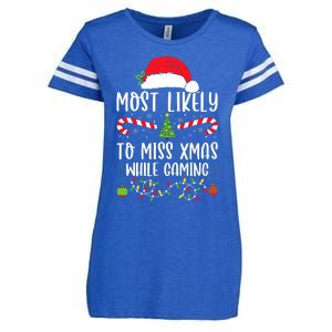 Most Likely To Miss Xmas While Gaming Christmas Matching Enza Ladies Jersey Football T-Shirt