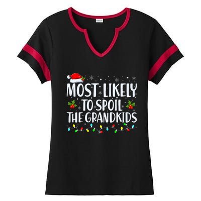 Most Likely To Spoil The Grand Funny Christmas Grandma Ladies Halftime Notch Neck Tee