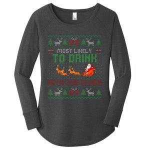 Most Likely To Drink With The Elves Elf Family Christmas Women's Perfect Tri Tunic Long Sleeve Shirt