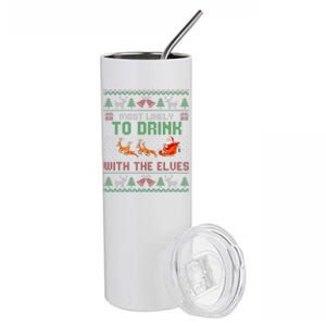 Most Likely To Drink With The Elves Elf Family Christmas Stainless Steel Tumbler