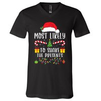 Most Likely To Shake The Presents Funny Family Christmas V-Neck T-Shirt