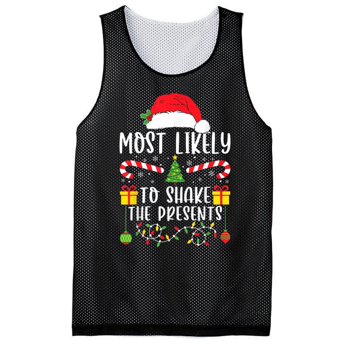 Most Likely To Shake The Presents Funny Family Christmas Mesh Reversible Basketball Jersey Tank