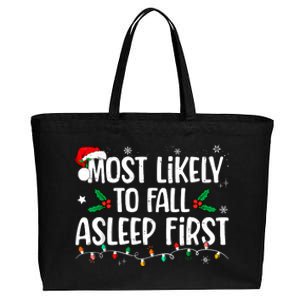 Most Likely To Fall Asleep First Funny Xmas Family Cotton Canvas Jumbo Tote