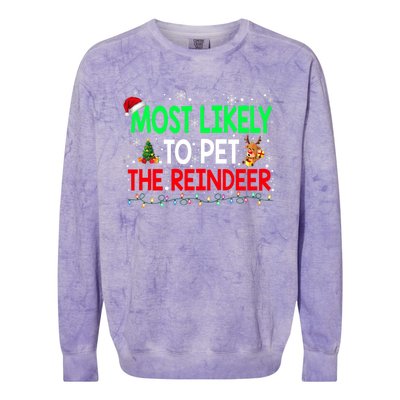 Most Likely To Pet The Reindeer Family Christmas Holiday Gift Colorblast Crewneck Sweatshirt