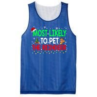 Most Likely To Pet The Reindeer Family Christmas Holiday Gift Mesh Reversible Basketball Jersey Tank