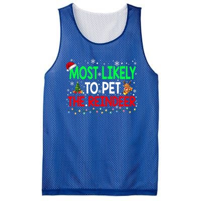 Most Likely To Pet The Reindeer Family Christmas Holiday Gift Mesh Reversible Basketball Jersey Tank