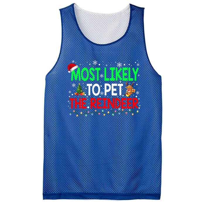 Most Likely To Pet The Reindeer Family Christmas Holiday Gift Mesh Reversible Basketball Jersey Tank