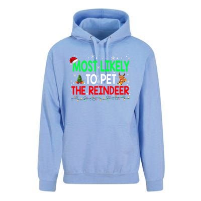 Most Likely To Pet The Reindeer Family Christmas Holiday Gift Unisex Surf Hoodie