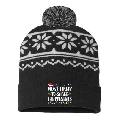 Most Likely To Shake The Presents Funny Family Christmas USA-Made Snowflake Beanie