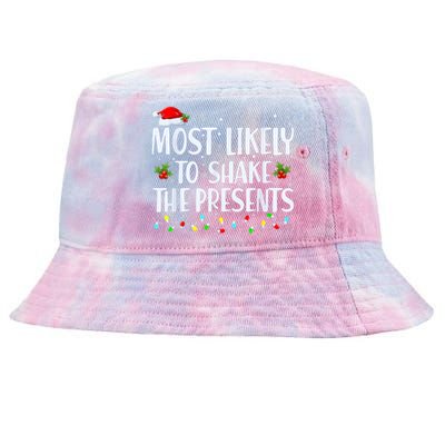 Most Likely To Shake The Presents Funny Family Christmas Tie-Dyed Bucket Hat