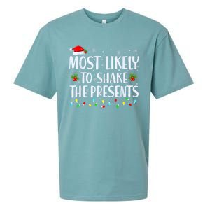 Most Likely To Shake The Presents Funny Family Christmas Sueded Cloud Jersey T-Shirt