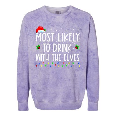 Most Likely To Drink With The Elves Elf Family Christmas Colorblast Crewneck Sweatshirt