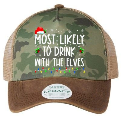 Most Likely To Drink With The Elves Elf Family Christmas Legacy Tie Dye Trucker Hat