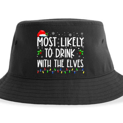 Most Likely To Drink With The Elves Elf Family Christmas Sustainable Bucket Hat