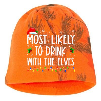 Most Likely To Drink With The Elves Elf Family Christmas Kati - Camo Knit Beanie