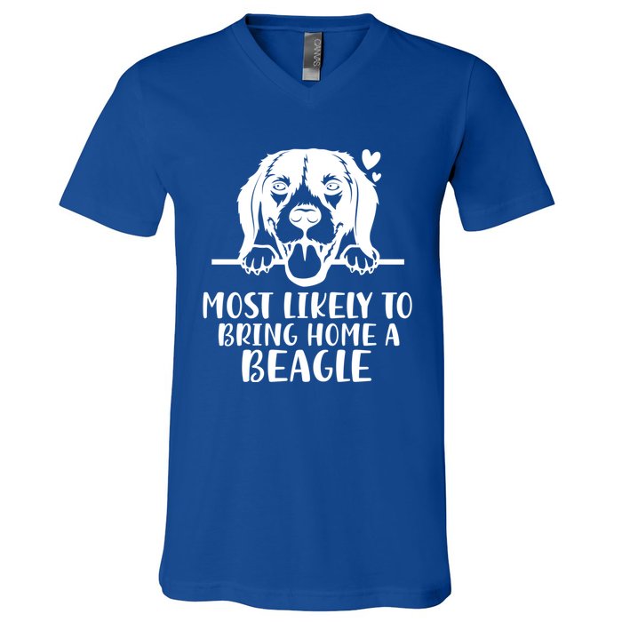 Most Likely To Bring Home A Dog Beagle For Christmas Gift V-Neck T-Shirt