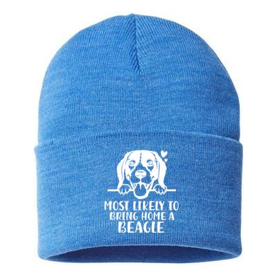 Most Likely To Bring Home A Dog Beagle For Christmas Gift Sustainable Knit Beanie