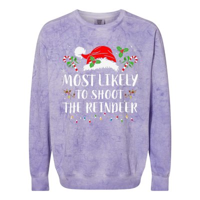 Most Likely To Shoot The Reindeer Christmas Family Matching Colorblast Crewneck Sweatshirt